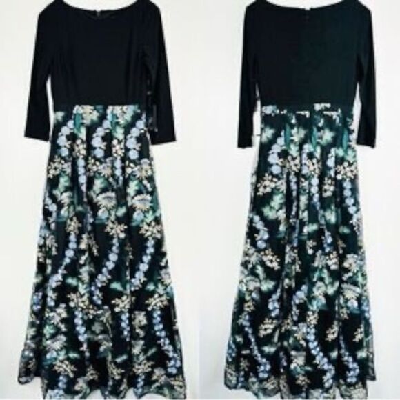 Adrianna Papell GUC Fitted Bodice Highwaist Embroidered Full Gown Dress Size 14W - Picture 7 of 7